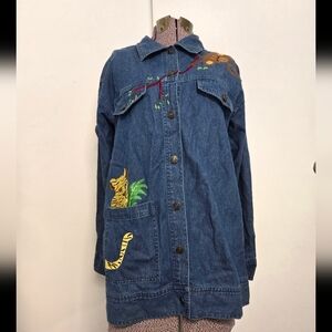 The Quacker Factory Denim Shirt Jacket Women’s Medium Zoo Safari African Animals